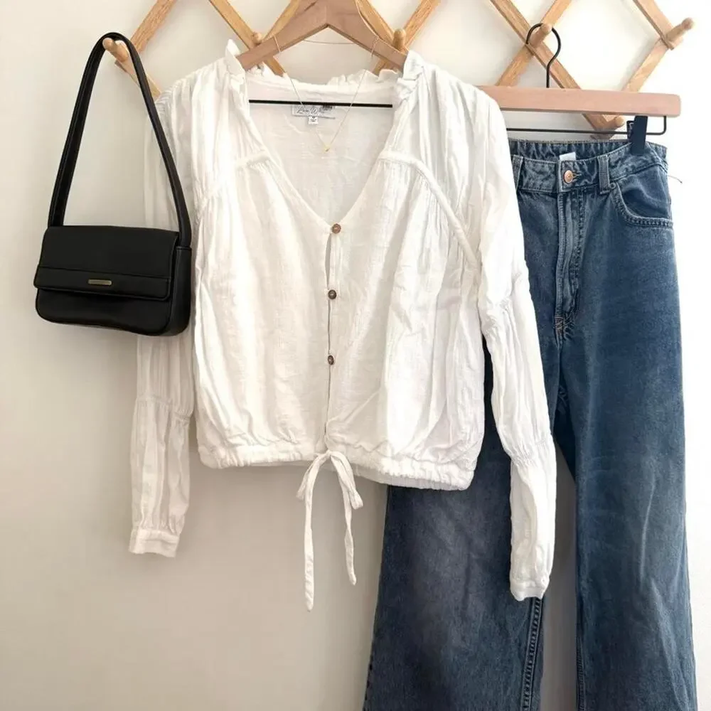 Vintage inspired white cotton peasant top cottagecore boho romantic